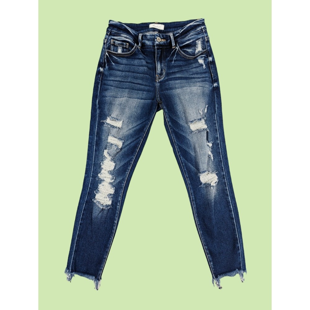 KANCAN Jeans 27 Destroyed distressed Mid Rise Ankle Skinny Frayed Hem VBK1701A